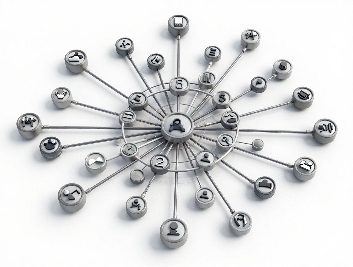 Abstrakte Darstellung eines Wissensnetzwerks aus miteinander verbundenen Kreisen und Linien auf hellem Hintergrund, die konzeptionelle Zusammenhänge und Informationsfluss ohne medizinischen Kontext visualisiert